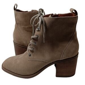 Lucky Brand Wadil Stone Taupe Suede Leather Lace up Combat Ankle‎ Boots Booties